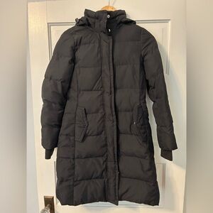 J. Crew Black Long Puffer Coat with Hood